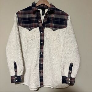 Wrangler Navy and Red Plaid Sherpa Shirt